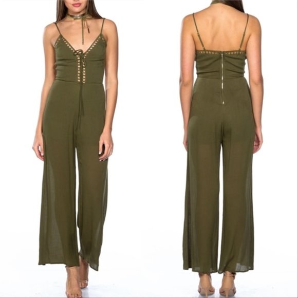 MODA ME COUTURE Pants - Sold out "BOHO BEAUTY" OLIVE GREEN JUMPSUIT